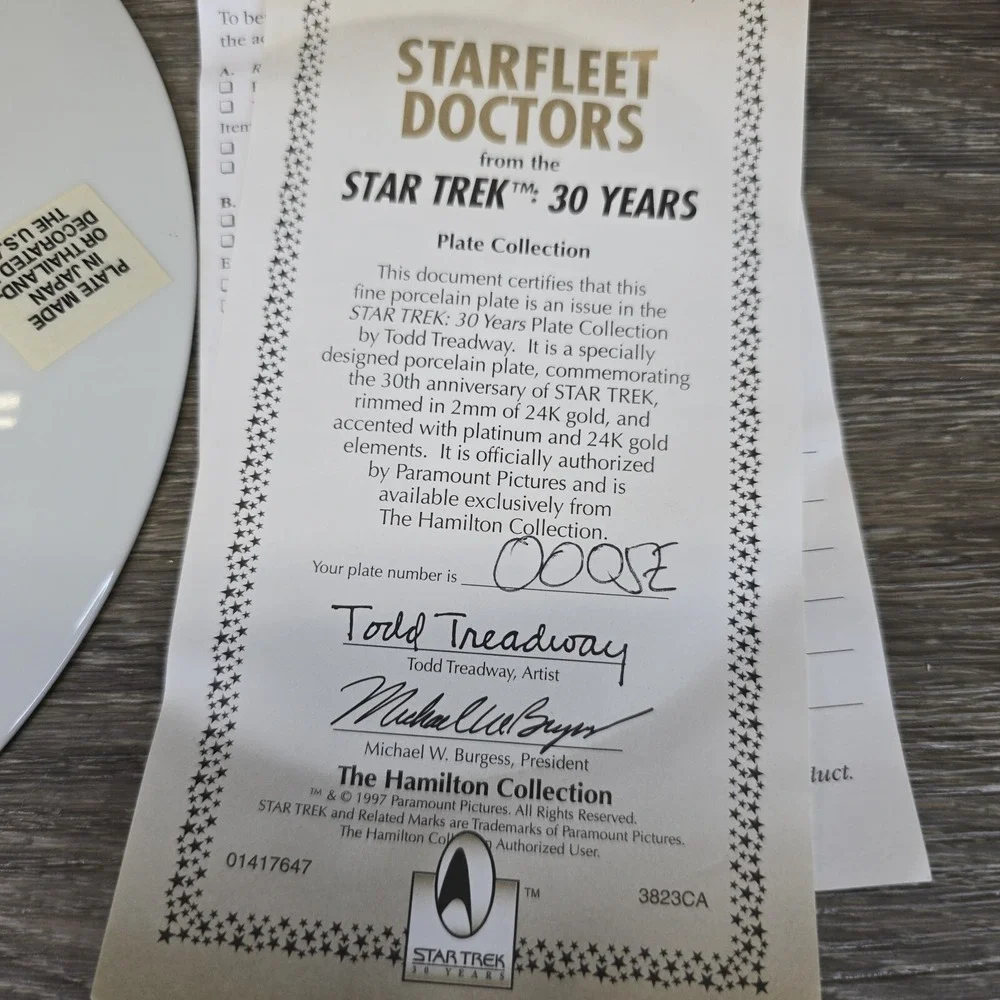Star Trek 30 Years Collector Plate Starfleet Doctors Final Frontier Lot Of 2 COA